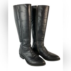 Frye Knee High Pointed Toe Black Leather Boots Women's 8 Zip Up 1.5" Heel
